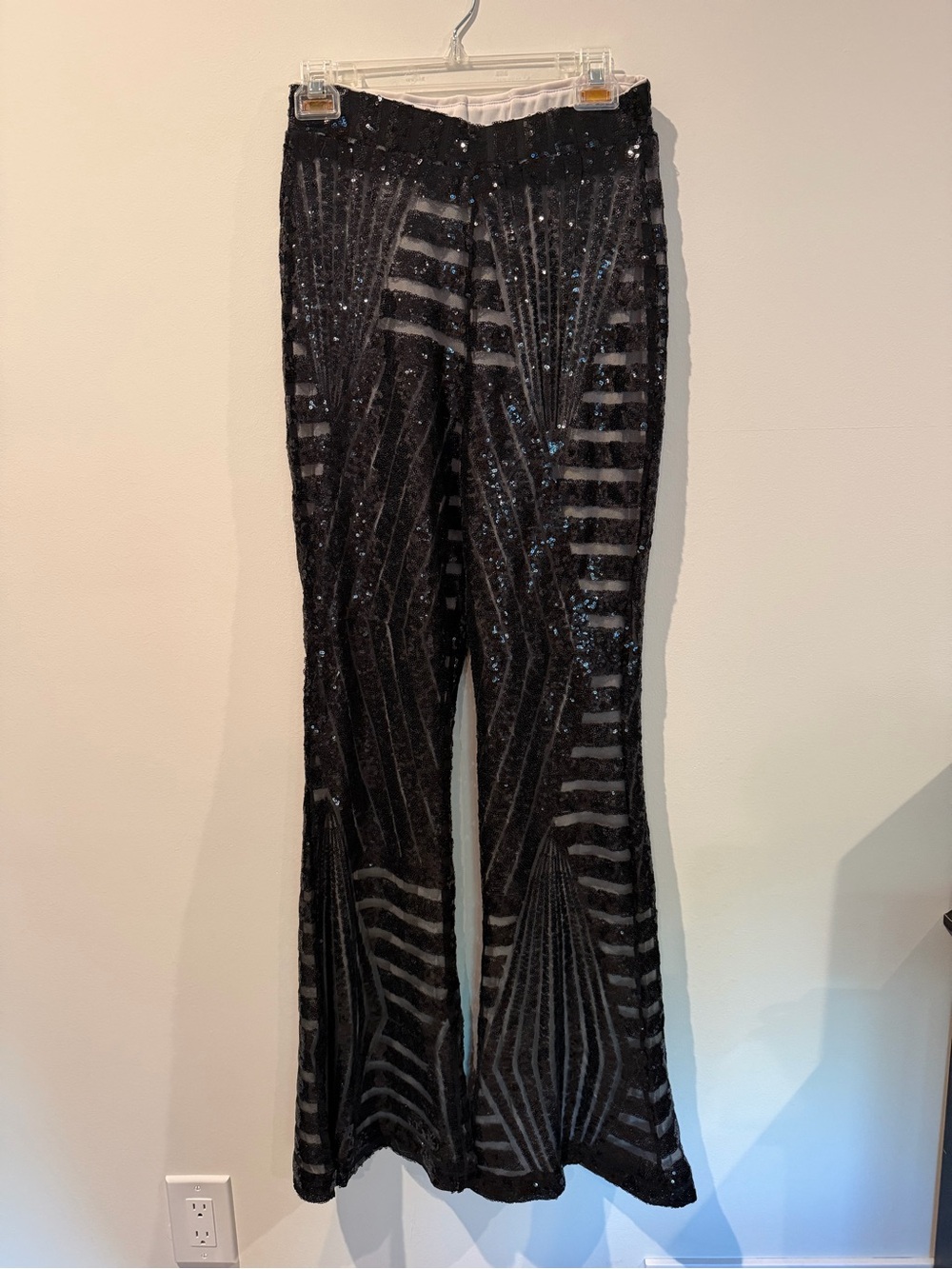 Black Sequin Wide-Leg Evening Pants